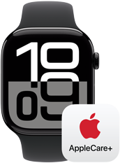 Apple Watch Series 10 next to an AppleCare+ logo, representing AppleCare+ coverage