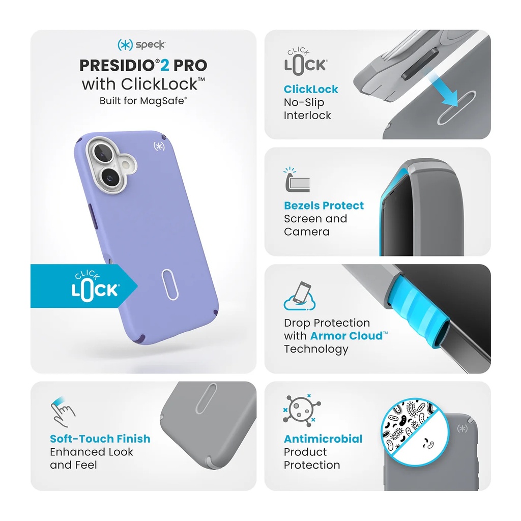 Speck Case with ClickLock/MagSafe for iPhone 16 - Lavender