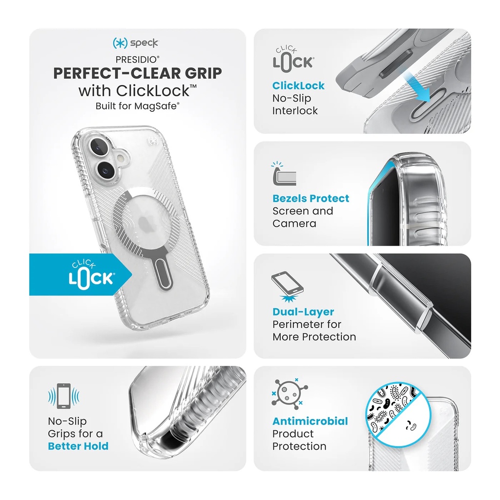 Speck Case with ClickLock/MagSafe for iPhone 16 - Clear