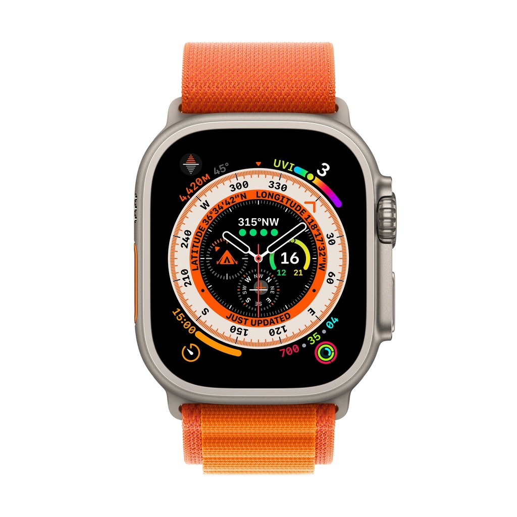 Apple Watch Ultra GPS + Cellular, 49mm Titanium Case with Orange Alpine Loop