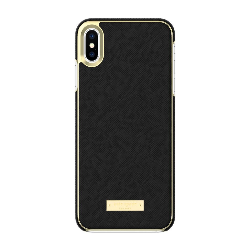 kate spade Wrap Case for iPhone XS Max - Saffiano Black/Gold Logo Plate